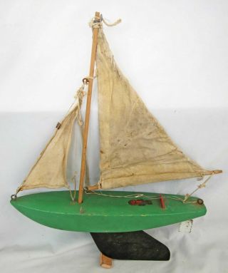 Vintage Bowman Wooden Model Sailing Boat Pond Yacht