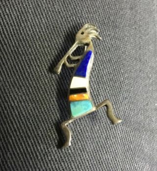 Vintage Native American Indian Hopi Silver Inlay Kokopelli Pin