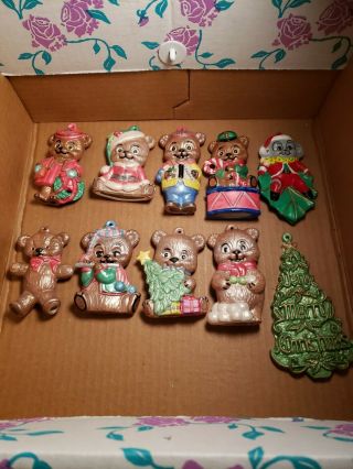 10 Vintage Hand Painted Christmas Ornaments Ceramic 1980 - 90s Collectable