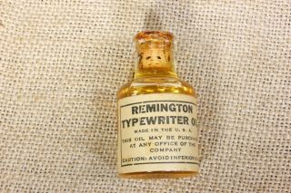 Old Vintage Remington Typewriter Oil Glass Cork Bottle Miniature Paper Label