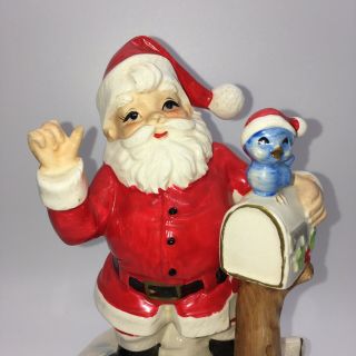 Josef Originals Santa with Mailbox Bluebird Music Box White Christmas Vintage 2