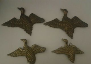 Vintage Set Of 4 Flying Ducks Made From Solid Brass,  Wall Hanging Decor