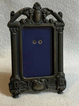Vintage Small Ornate Metal/pewter Picture Frame With Glass Insert - 2 " X 3 "