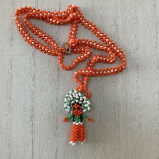 Vintage Native American Kachina Doll Seed Bead Necklace 24”