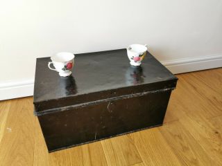Old Vintage Black Metal Deed Box - Large Money Box Coffee Table