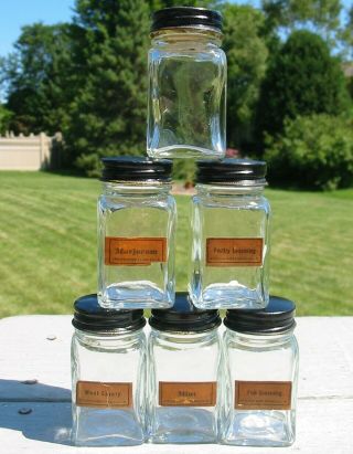 Vintage Glass Spice Jars Mini Antique Old Containers W Labels Kitchen Herb Farms