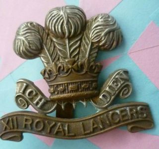 12th Royal Lancers Cap Badge Bi - Metal Slider Antique Org