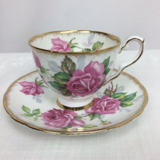 Vintage Royal Stafford England Berkeley Rose Bone China Footed Tea Cup & Saucer
