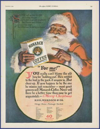 Vintage 1924 Monarch Coffee Christmas Holiday Santa Art Décor 20 