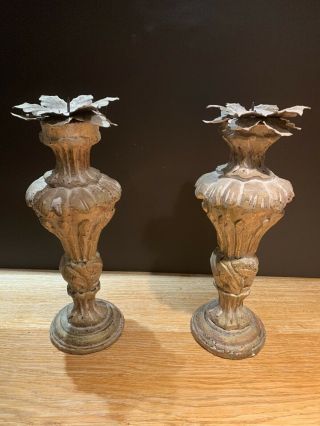A Wooden Church Gothic Style Candlesticks.