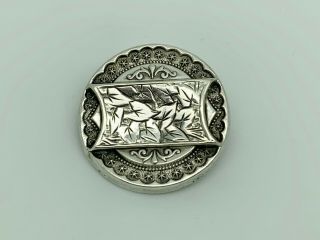 Gorgeous Antique Victorian Sterling Silver Ornate Aesthetic Foliage Round Brooch