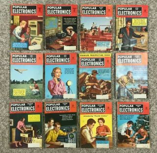 1955 Vintage Popular Electronics Magazines Complete Set Of 12 Jan - Dec 1955