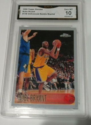 Kobe Bryant 1996 - 97 Topps Chrome Rookie Rc Rp Reprint Gma 10