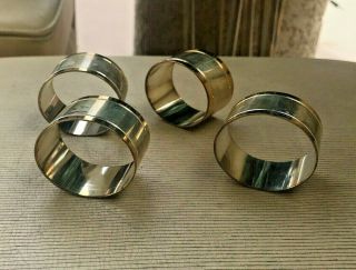 Set Of 4 Vintage Gold & Silver Tone Brass Oval Napkin Ring Holders / Table Decor