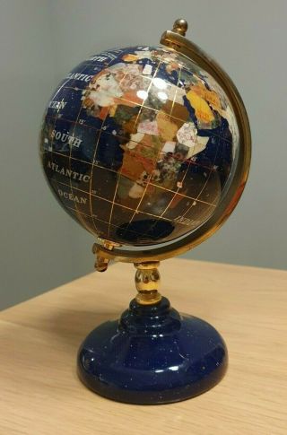Lapis Lazuli & Inlaid Semi Precious Gemstone 110mm World Globe