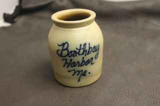 Vintage Miniature Stoneware Crock Boothbay Harbor Maine Salt Glaze - - Nr
