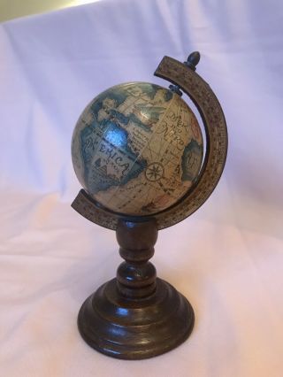 Vintage Decorative Wooden World Globe Rotating Made In Italy 7 Inches.