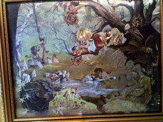 Vintage Dufex Foil Art Print Mythical Fairy Troll Woodland Framed Pictures X 2