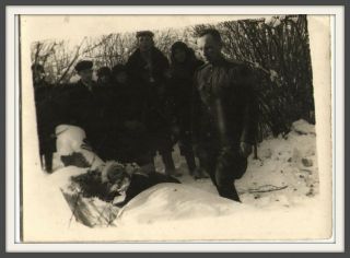 Winter Funeral Dead Coffin Post Mortem Military Man Soviet Army Vintage Photo