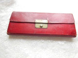 Antique Red Leather Knitting Needle And Sewing Case