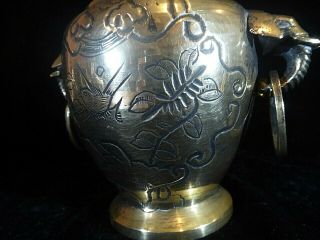 Chinese Brass Urn / Pot With Elephant Handles Impressed Character 3
