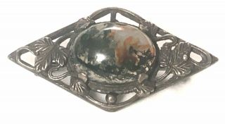 Antique Sterling Silver Scottish Moss Agate Brooch 1930 