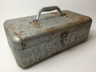Vintage Simonsen Rusty Metal Tackle Tool Box 14 " Farm Container W/ Latch