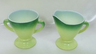 Vintage Hazel Atlas Glass Company Yellow & Green Cream & Sugar Set