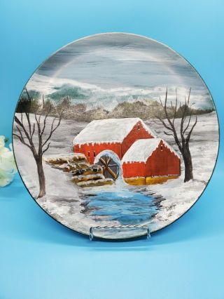 Vintage Handpainted Winter Country Scene Signed Plate Daj 1985 10 "
