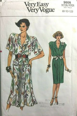 Vintage 80s Vogue Sewing Pattern Very Easy Vogue Dress 9608 Sizes 8 10 12 Uncut