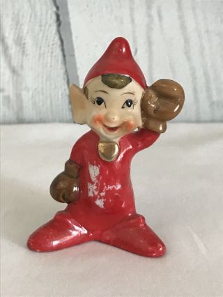 Vintage Red Elf Boxing Gloves Gnome Pixie Salt Or Pepper Shaker
