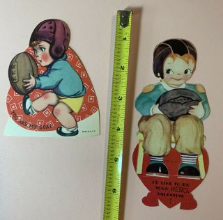 2 Vintage 1930s Children’s Valentine Cards Football Kicker Girl And Boy
