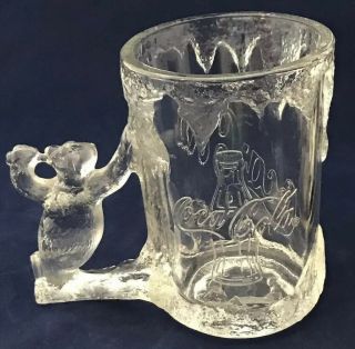1997 Coca Cola Vintage Polar Bear Crystal Mug Stein Bear Handle Christmas Winter