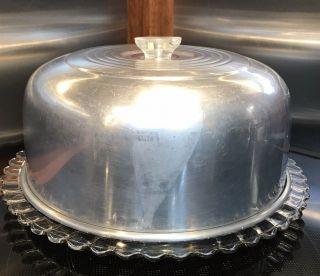 Vintage Aluminum Cake Saver W/glass Plate Clear Knob
