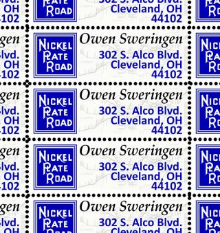 Nickel Plate Road - Custom Return Address Stamps - Gummed & Perforated Sheet/36