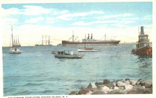 Vintage Postcard - The Harbor,  Stapleton,  Staten Island,  Ny