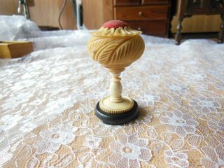 Antique Carved Pin Cushion In The Form Of A Pedestal