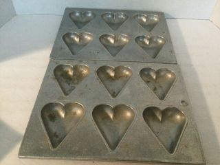 Vintage 2 Wilton Armetale Pewter Tray With 6 Heart Molds