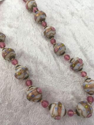 Antique Deco Murano Wedding Cake Beads With Pink Beads