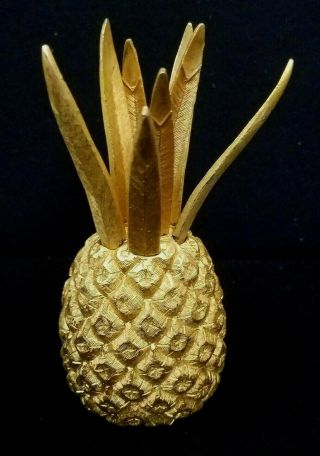 Vintage 60s Hollywood Regency Gold Tone Pineapple Cocktail Fork Fruit Pick Set