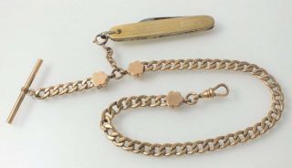 Antique Vintage Gold Filled Etched Pocket Watch Fob Chain Imperial Knife