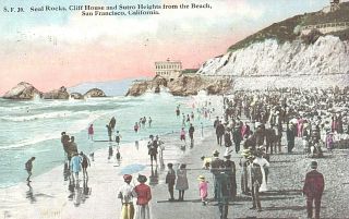 Vintage Postcard - S.  F.  39,  Seal Rocks,  Cliff House,  Sutro Heights From Beach,  S.  F. ,  Ca