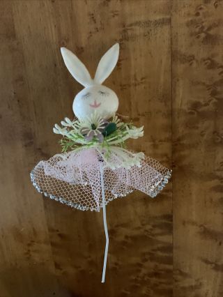 Vintage Bunny Head With Mass Of Spring Flowers Around Her Neck