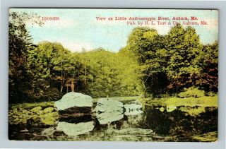 Auburn Me,  View On Little Androscoggin River,  Vintage Maine Postcard
