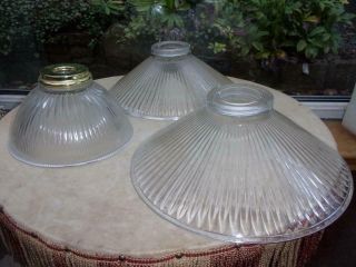 3 Vintage Holophane Style Glass Lamp Shades Pair Chinaman & 1 Other No Chips