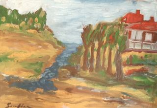 Russian Art,  Antique Expressionist Oil Painting,  Landscape,  Signed Soutine
