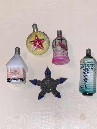 Set Of 5 Vintage Christmas Lights 4 Milk Glass And 1 Metal Star - Screw In Bulbs