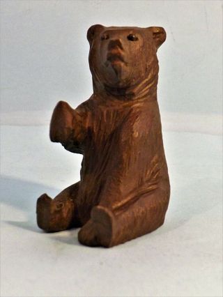 Antique Carved Wood Seated Black Forest Bear