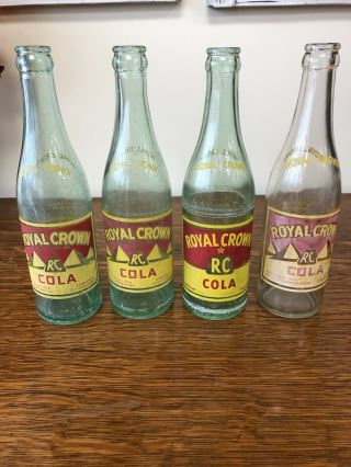 Vintage Rc Royal Crown Cola Glass Bottles,  Set Of 4.  3 Pyramids 1 Non