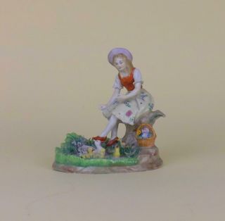 Antique German Porcelain Figurine Of A Young Lady With A Ducks By Sitzendorf